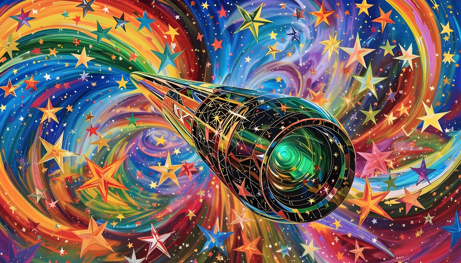 Cosmic Cylinder Reflecting Kandinsky Stars in Surreal Cosmos