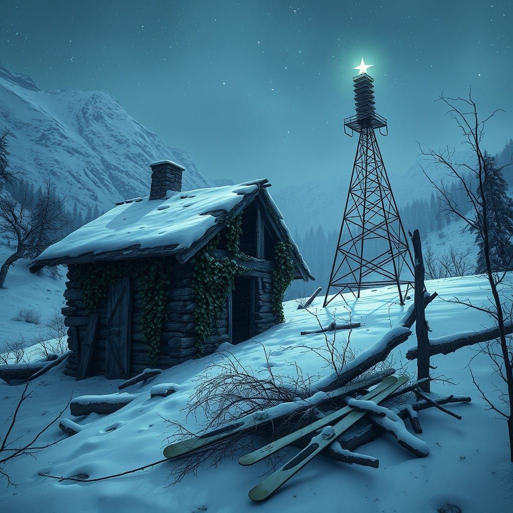 Snow-Clad Cabin Ruins in a Winter Wonderland