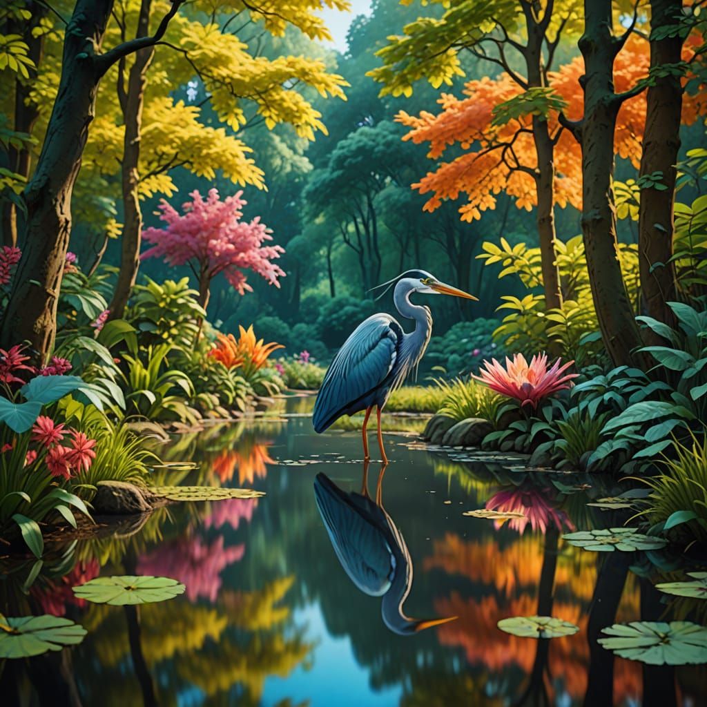 Lush English Garden Forest in Vibrant Digital Matte Painting