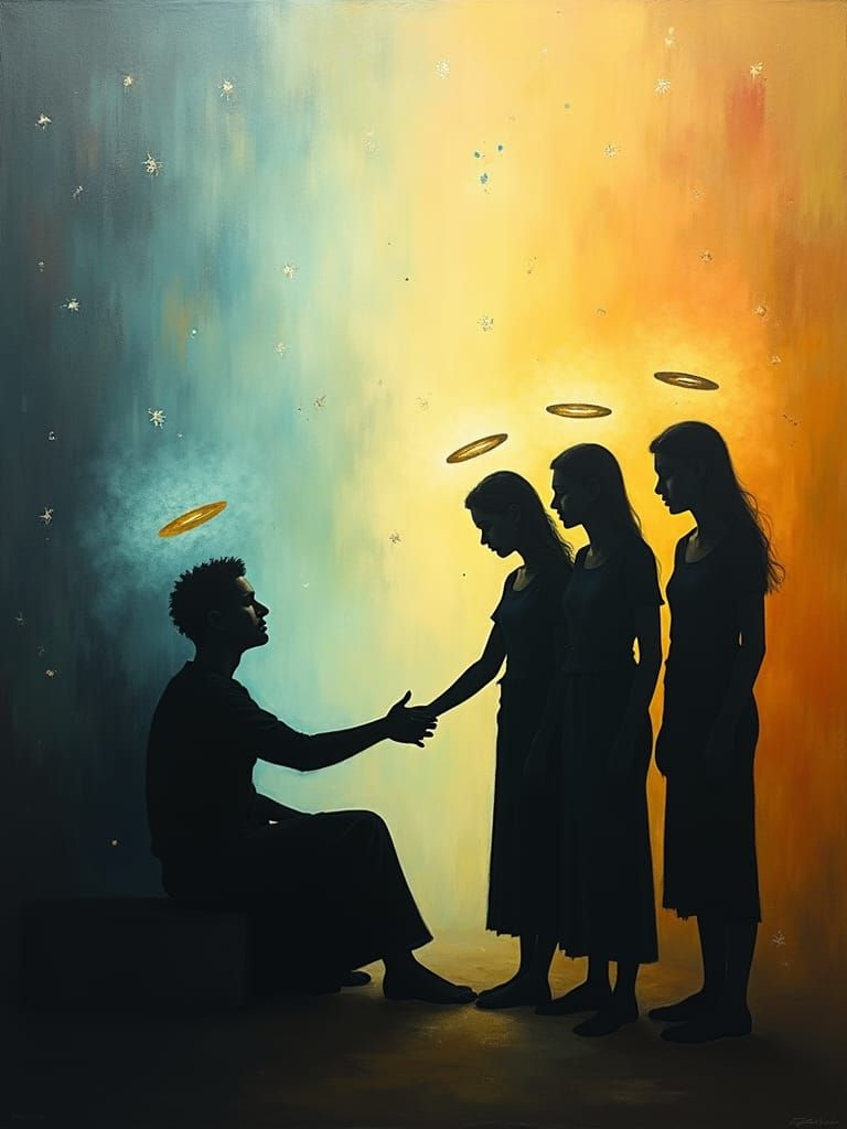 Silhouette Illustration of Support Against Darkness