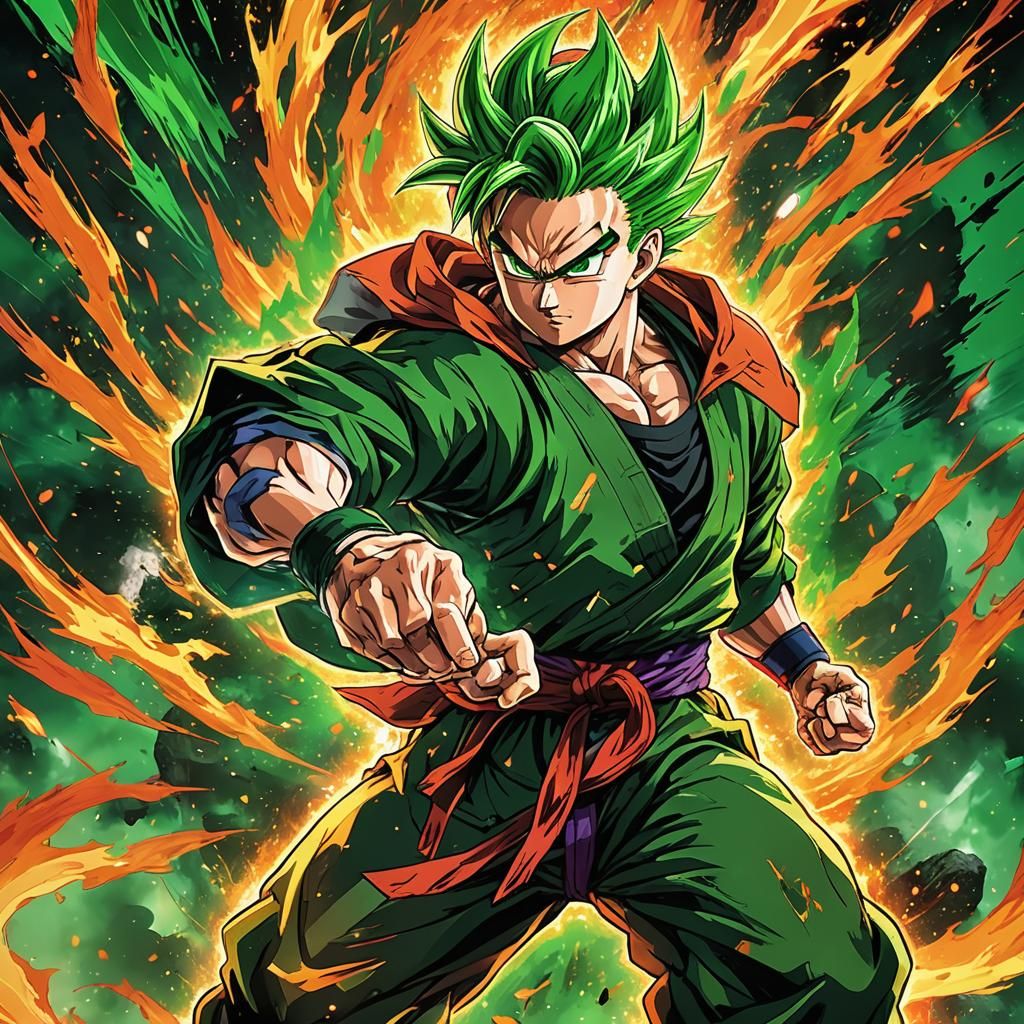 Son Gohan with Fiery Aura in Anime Style