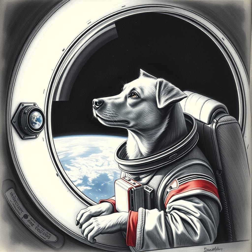 Laika the Brave Dog in Retro Space Suit