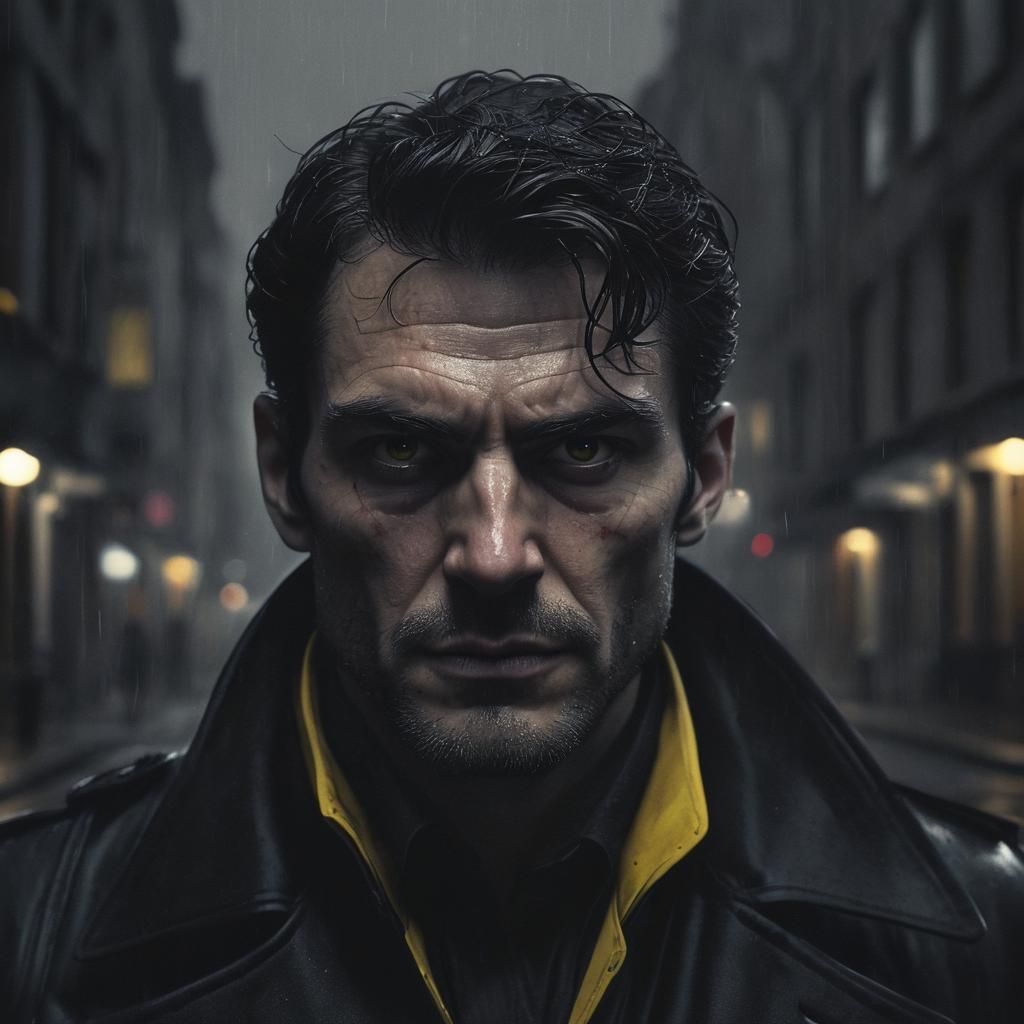 Hunter in Noir Comic Style With Yellow Accents