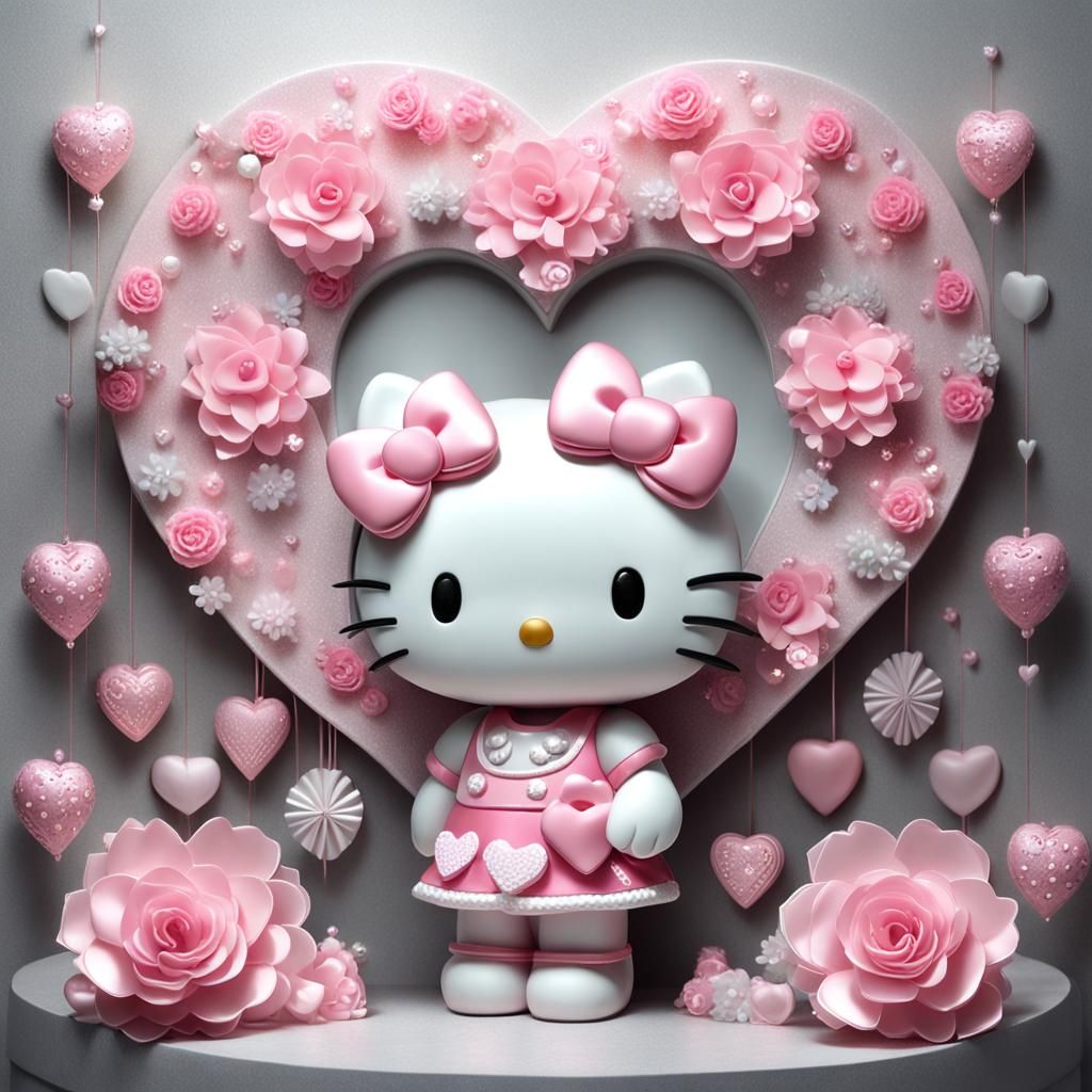 Hello Kitty Surrounded by Hearts in 3D