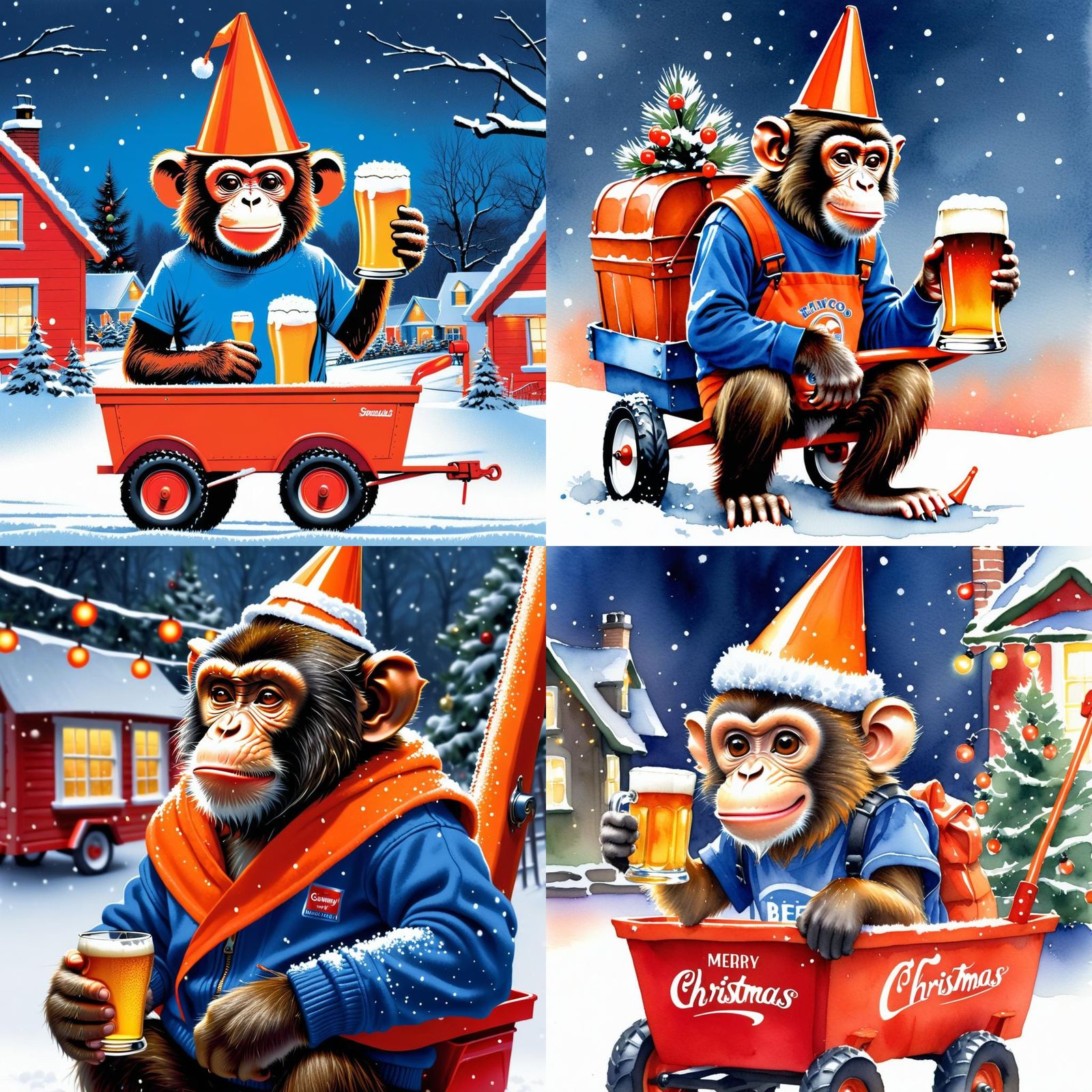 Grumpy Monkey with Beer in Christmas Snow