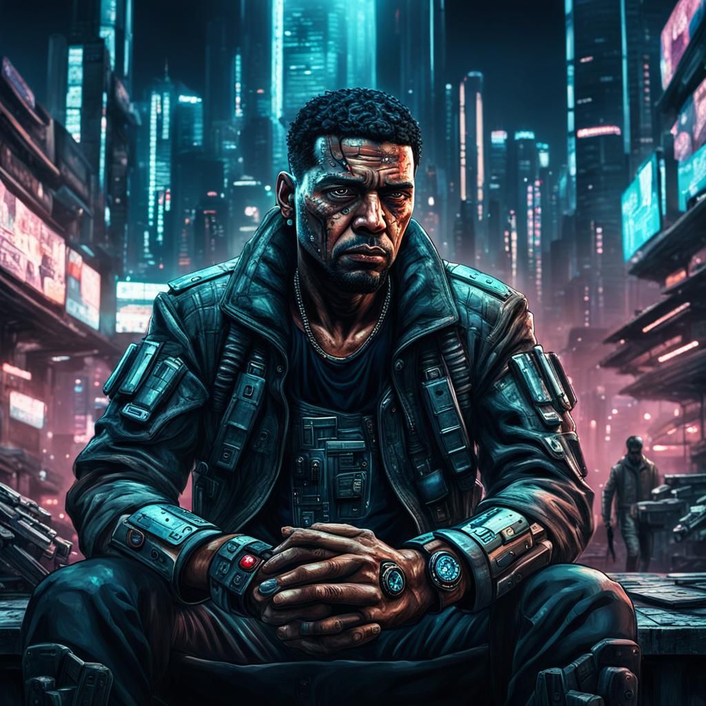 Cyberpunk Drug Lord in Sci-Fi AI World