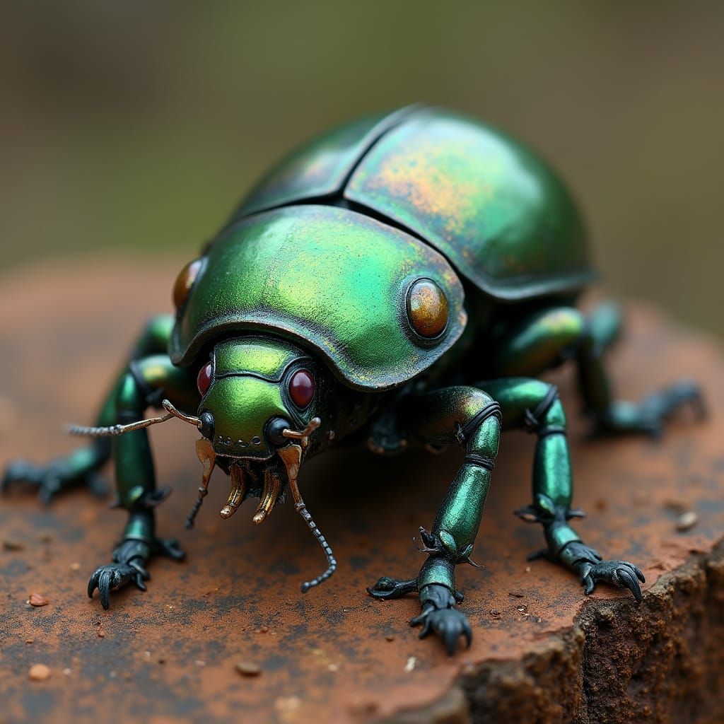 Metallic Green Scarab Beetle in Detailed Matte Painting