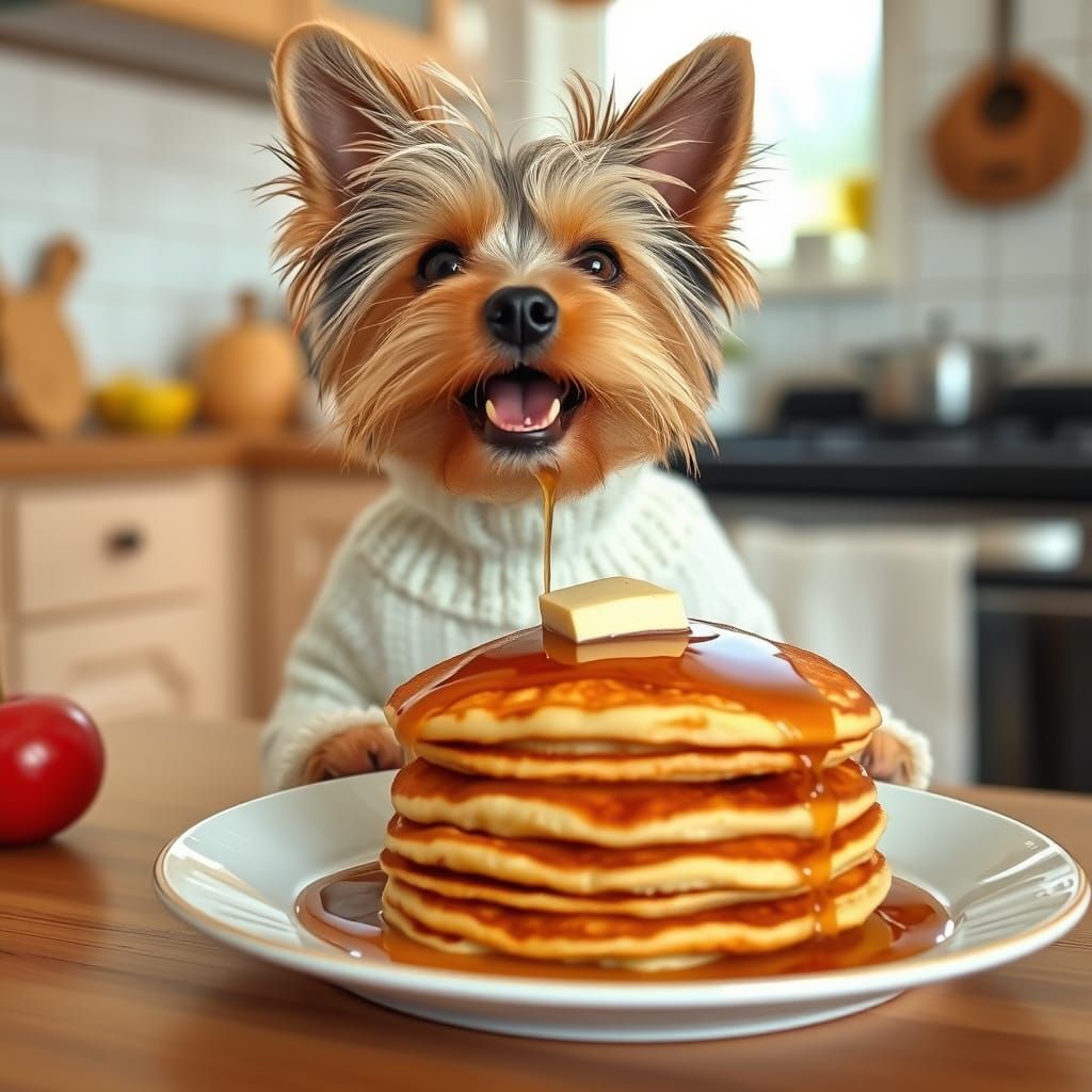 Cute Yorkie Boy Enjoying a Cozy Country Breakfast