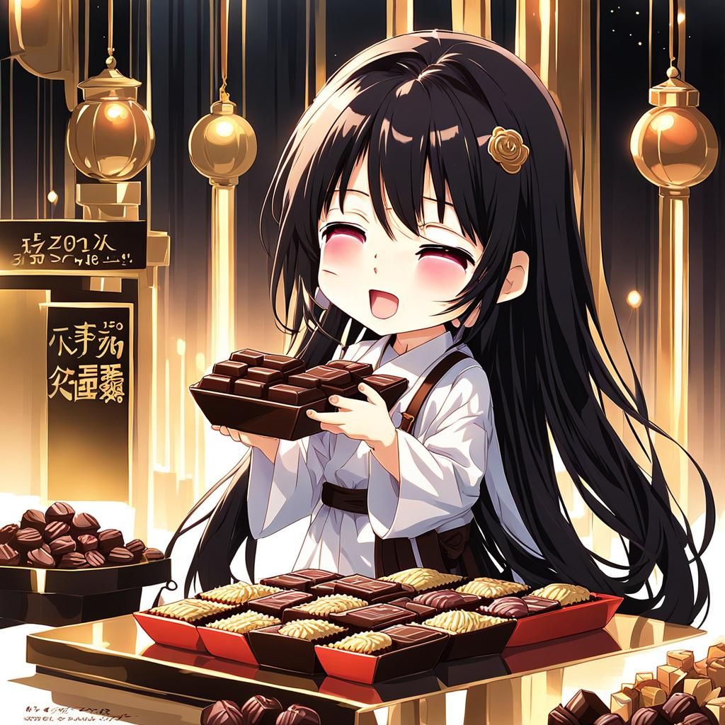 Chibi Girl Eating Chocolate: Anime Style