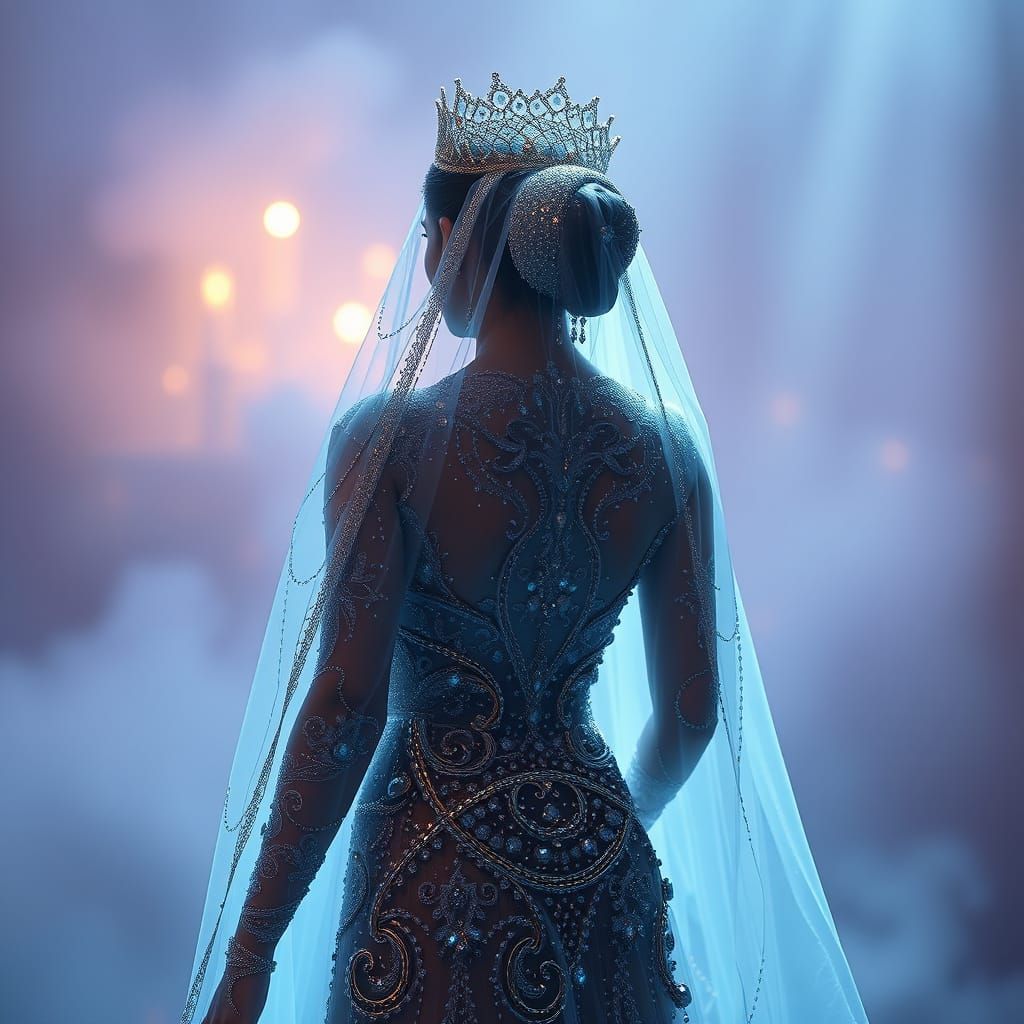 Magical Beaded Bride in Dreamy Digital Art Style