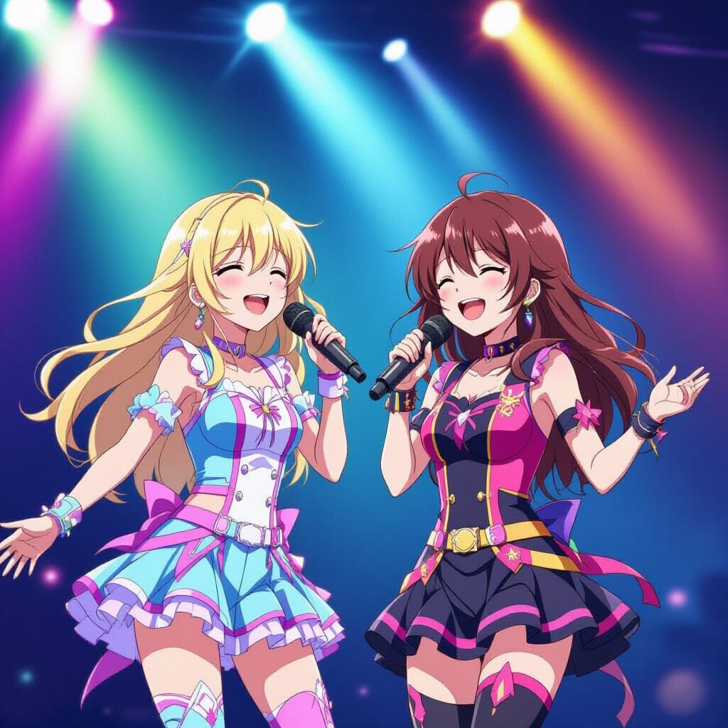 Anime Girls Singing on Stage in Concert Style