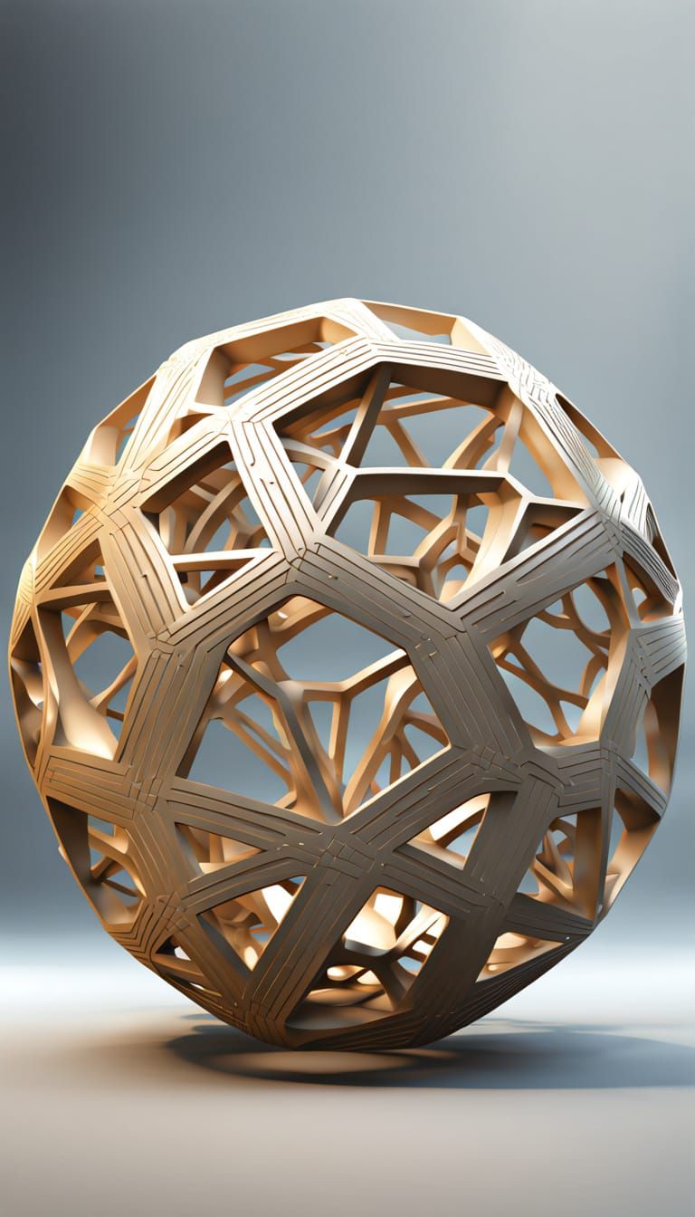 Geodesic Sphere in Woodcut Style Digital Art