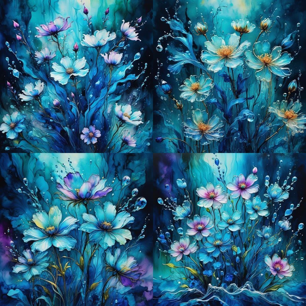 Flowers made (entirely of water:1.9) living water