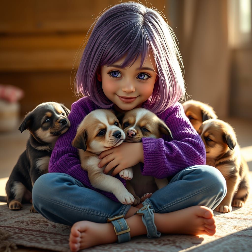 Heartwarming Portrait of a Young Girl Surrounded by Puppies ...