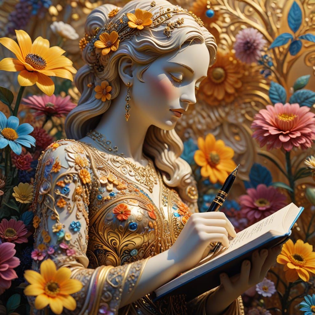 Poetess Statue in Surrealist Abstract Expressionism