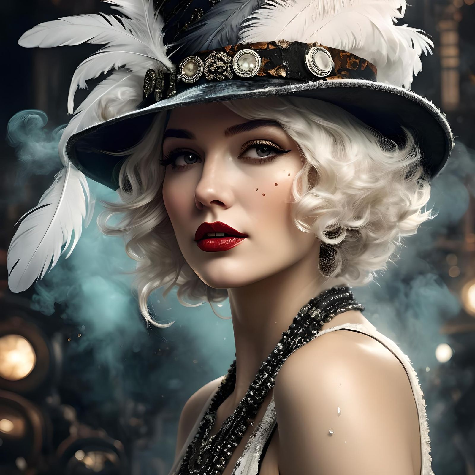 Art Deco Flapper Girl Portrait in Steampunk Style