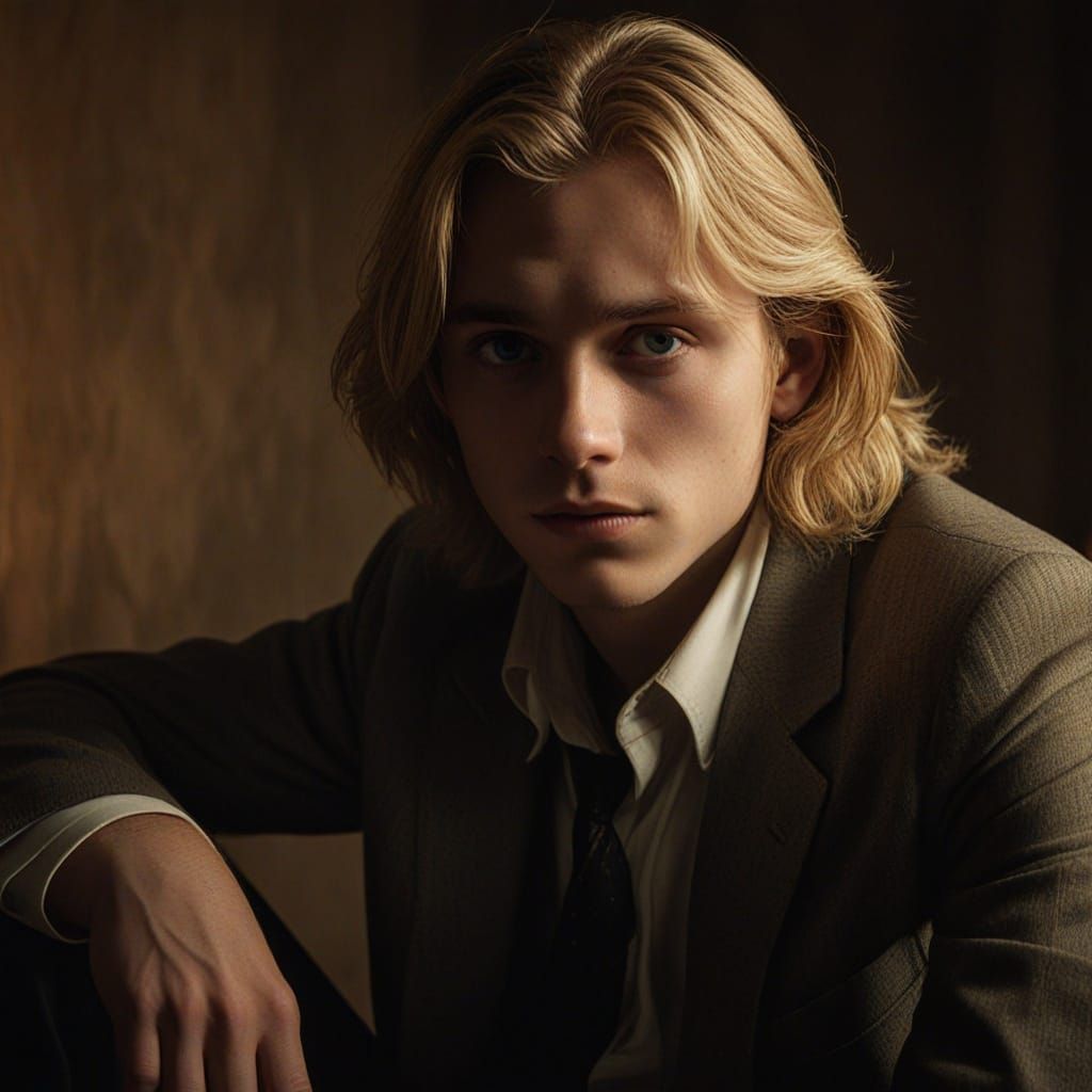 Young Man with Blond Hair in Film Noir Style
