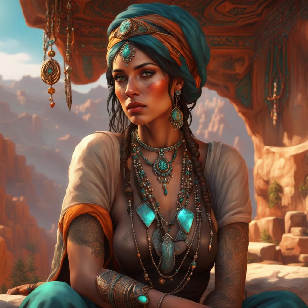 Amazigh Woman in Mountain Landscape: Hyperdetailed Concept A...