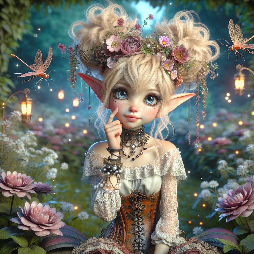 Elven Princess with Punky Style in Enchanted Garden