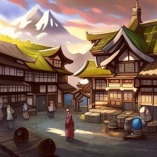 Anime Style: Japanese Fantasy Village with Furry Monsters
