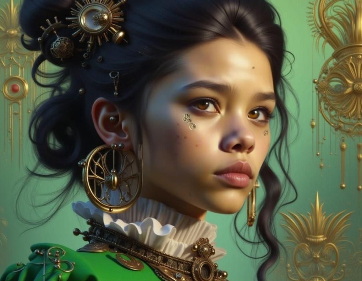 Steampunk Cyborg Chambermaid in Art Nouveau Punk Style