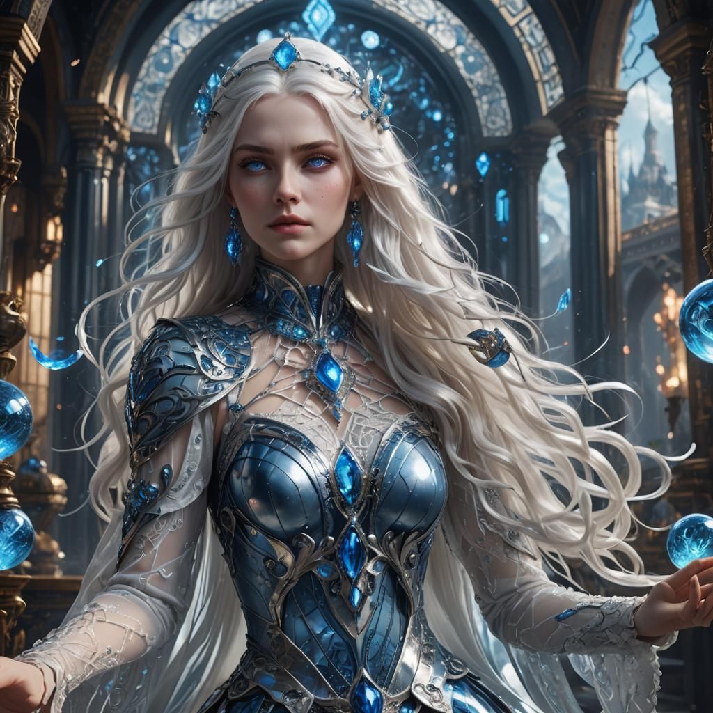 Elegant Woman in Glass Dress, Fantasy Concept Art