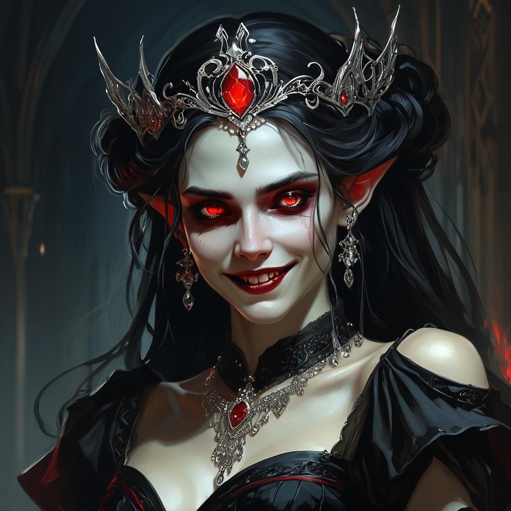 Elegant Vampire Half-Elf in Dark Fantasy Style