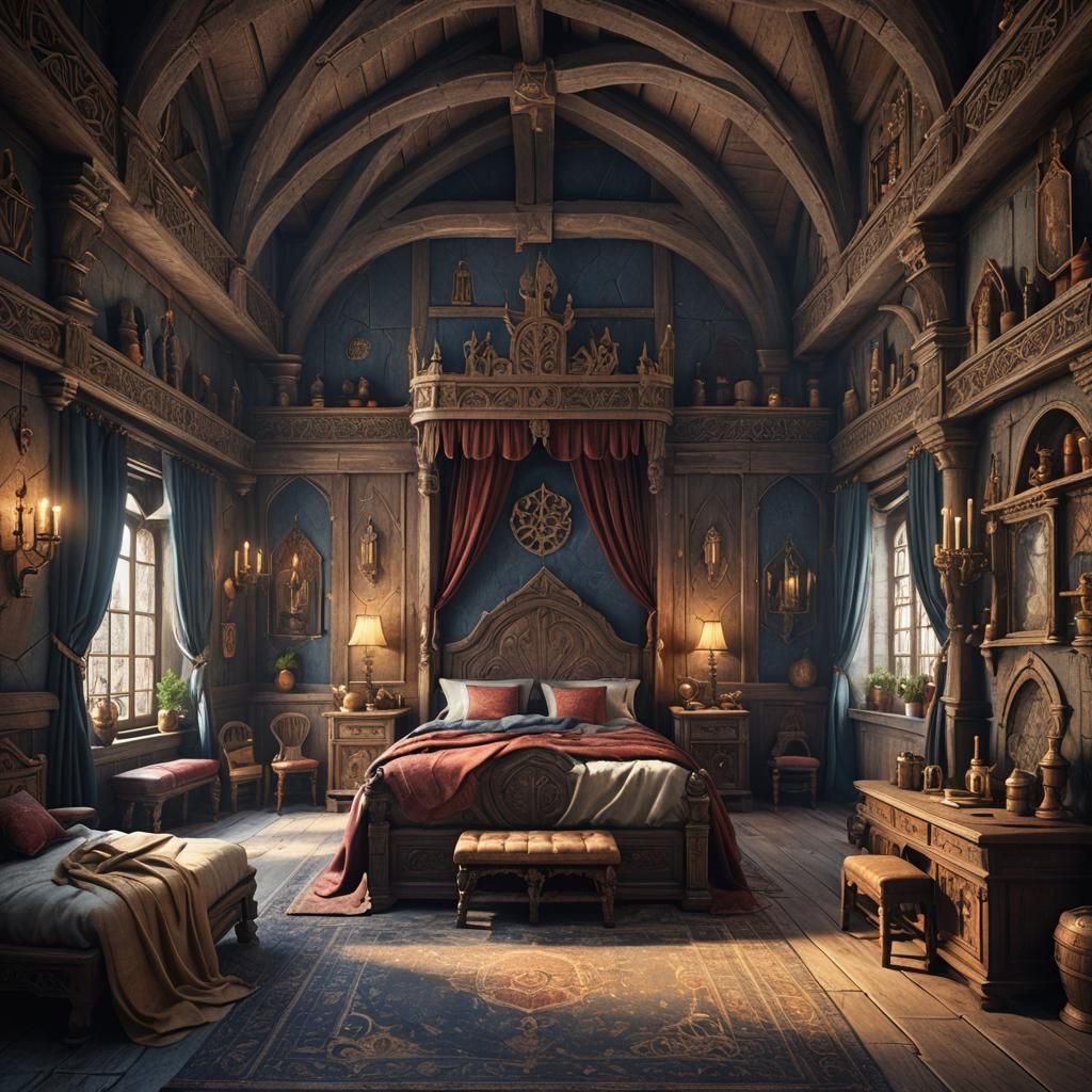 Fantastical Medieval Bedroom in Detailed Matte Painting