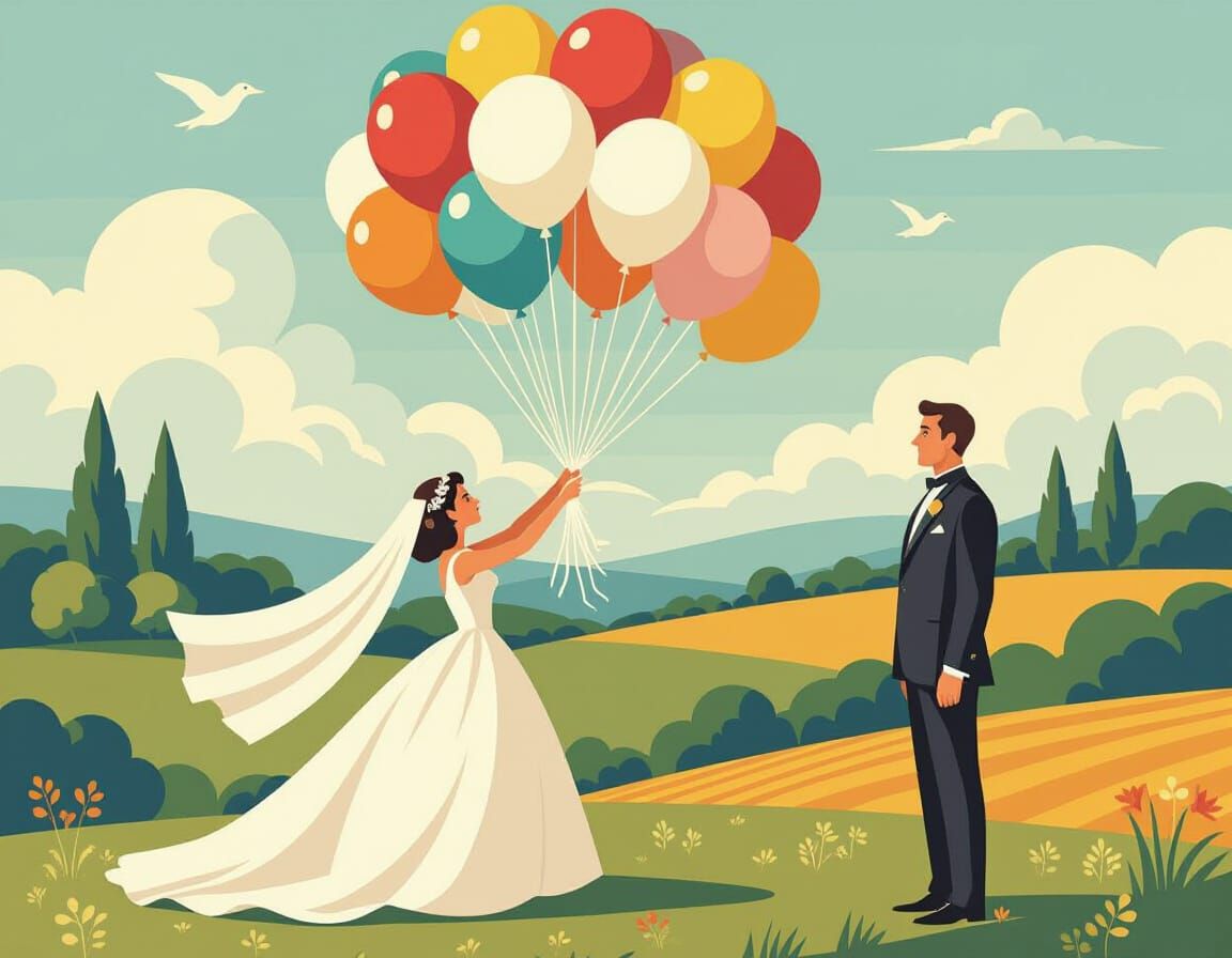 Bridesmaid Flying with Balloons in Fine Art Style