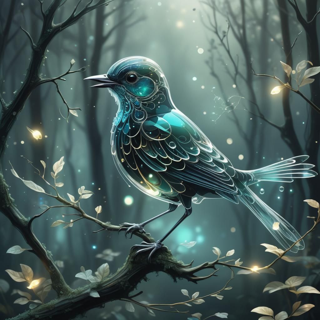 Ethereal Transparent Bird in Fantasy Forest