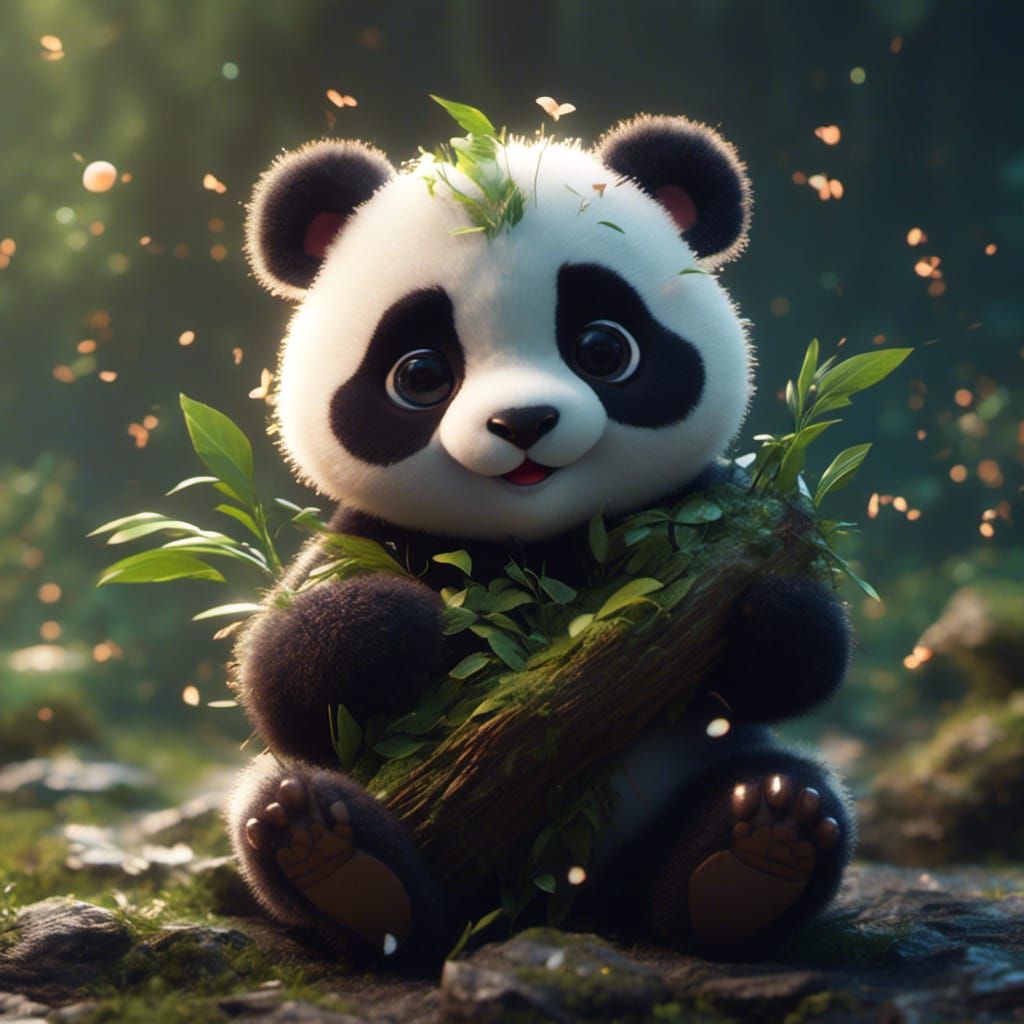 Cute Fluffy Panda Cub in Detailed Digital Painting