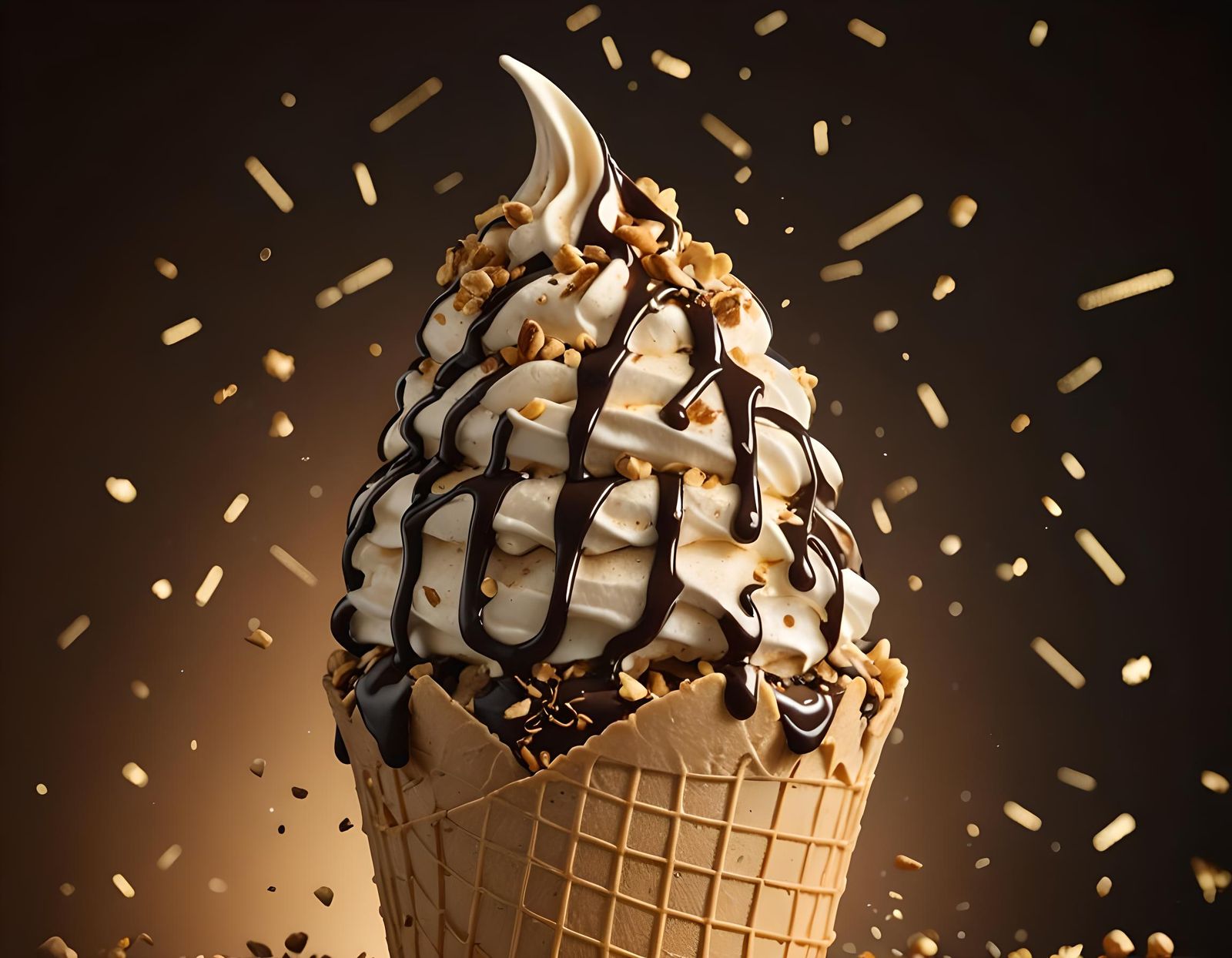 Hyper-Detailed Chocolate Ice Cream Cone, Studio Photo
