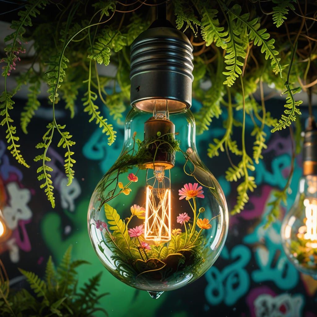 Graffiti Art: Flowers Grow in Broken Light Bulb