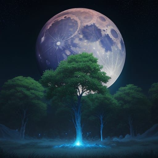 Lush Planet with Glowing Moons in Digital Art