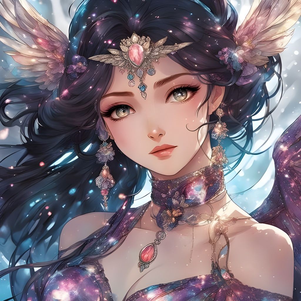 Dark Angel Portrait in Sparkles and Lingerie