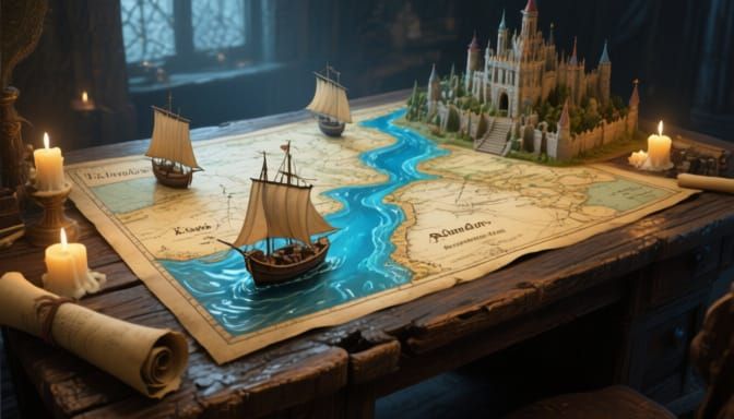 Fantasy Map of Miniature Kingdom on Gritty Desk