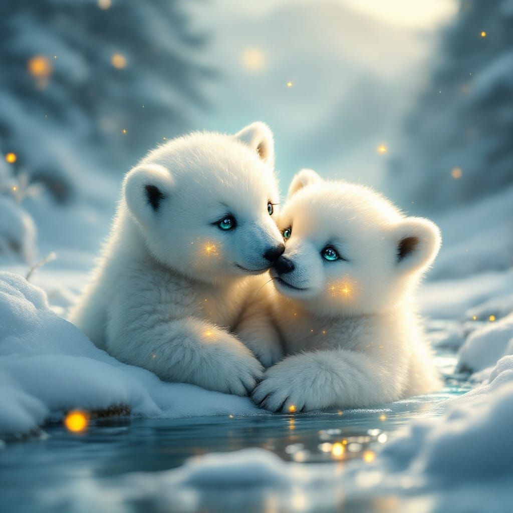 Polar Bear Cubs in Enchanted Alpine Landscape