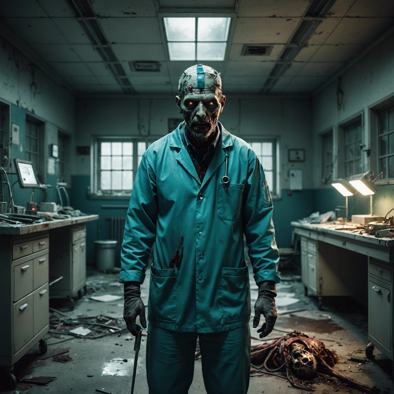 Zombie Surgeon in Abandoned Hospital: Horror Art