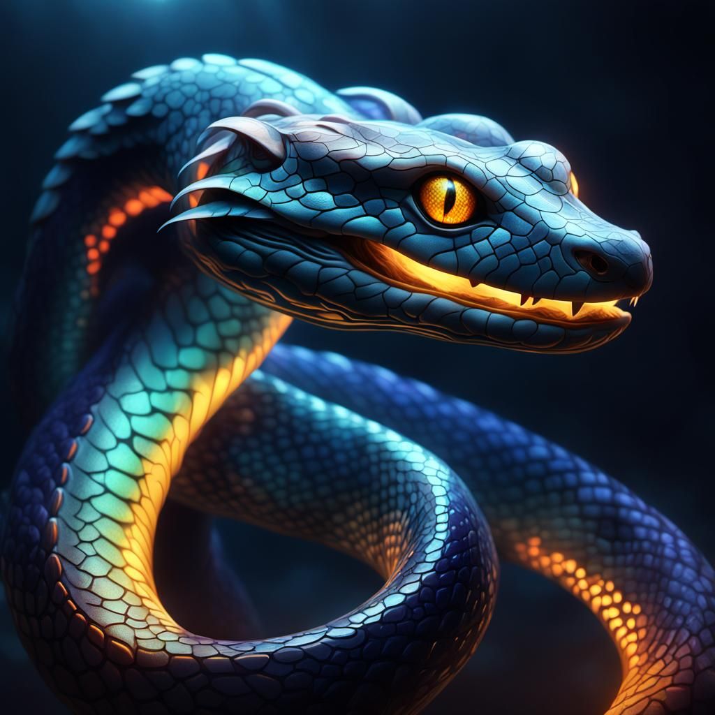 Bioluminescent Leviathan Dog-Snake Hybrid Concept Art