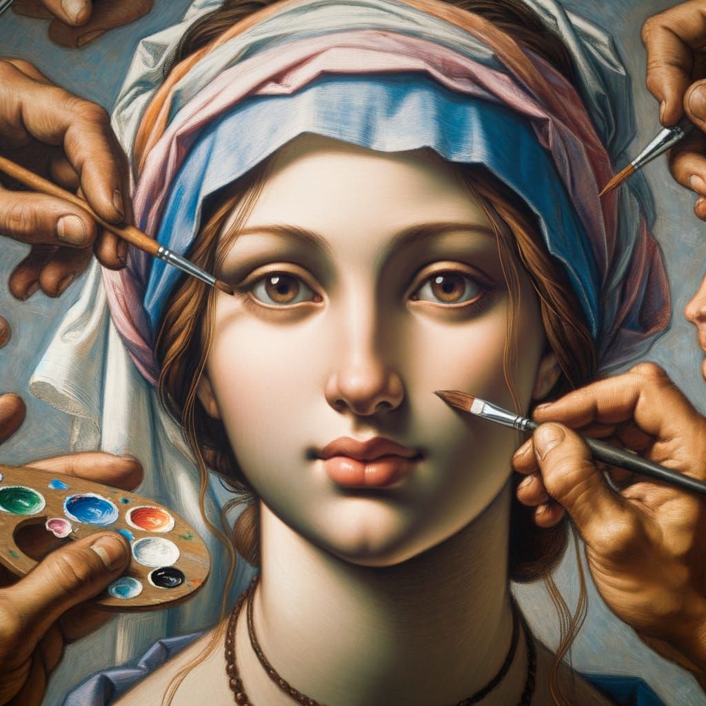 Renaissance Woman's Self-Portrait in Michelangelo Style