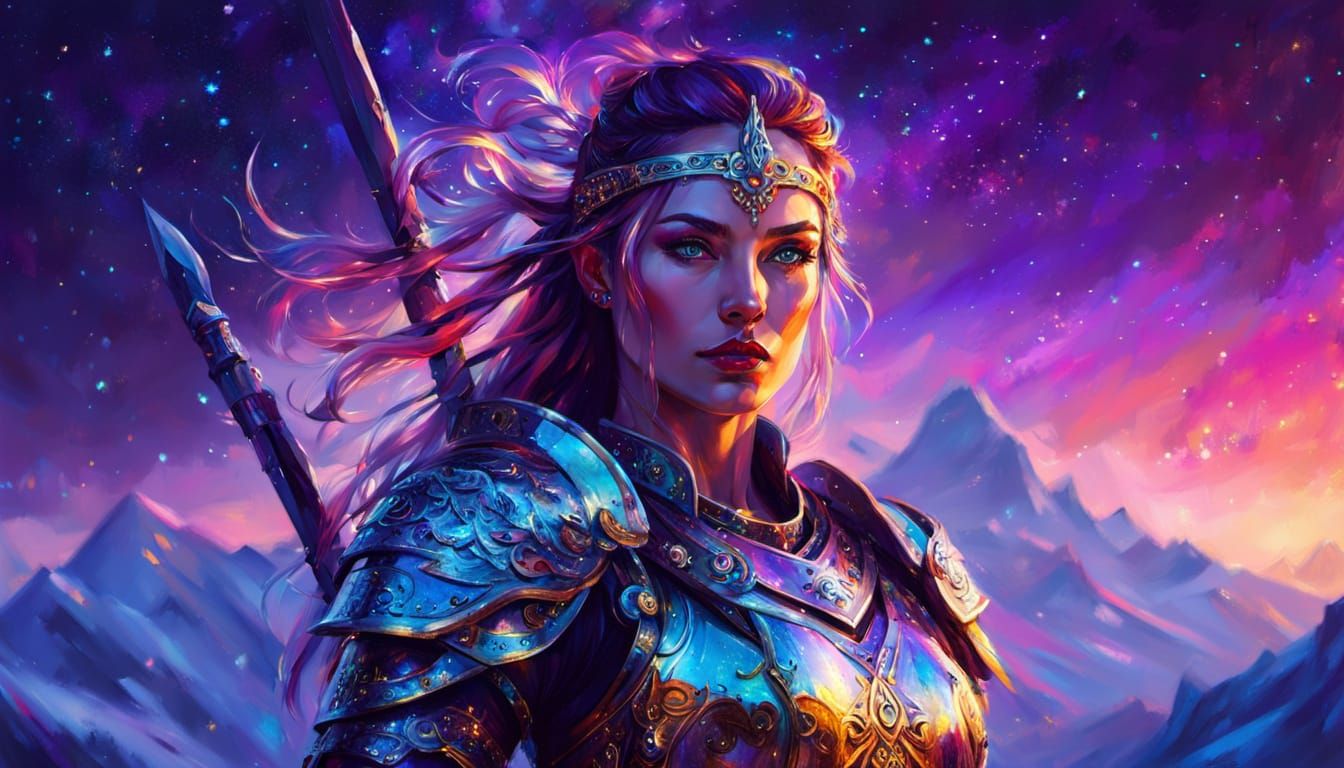 Warrior Princess in Aurora Borealis Fantasy Art