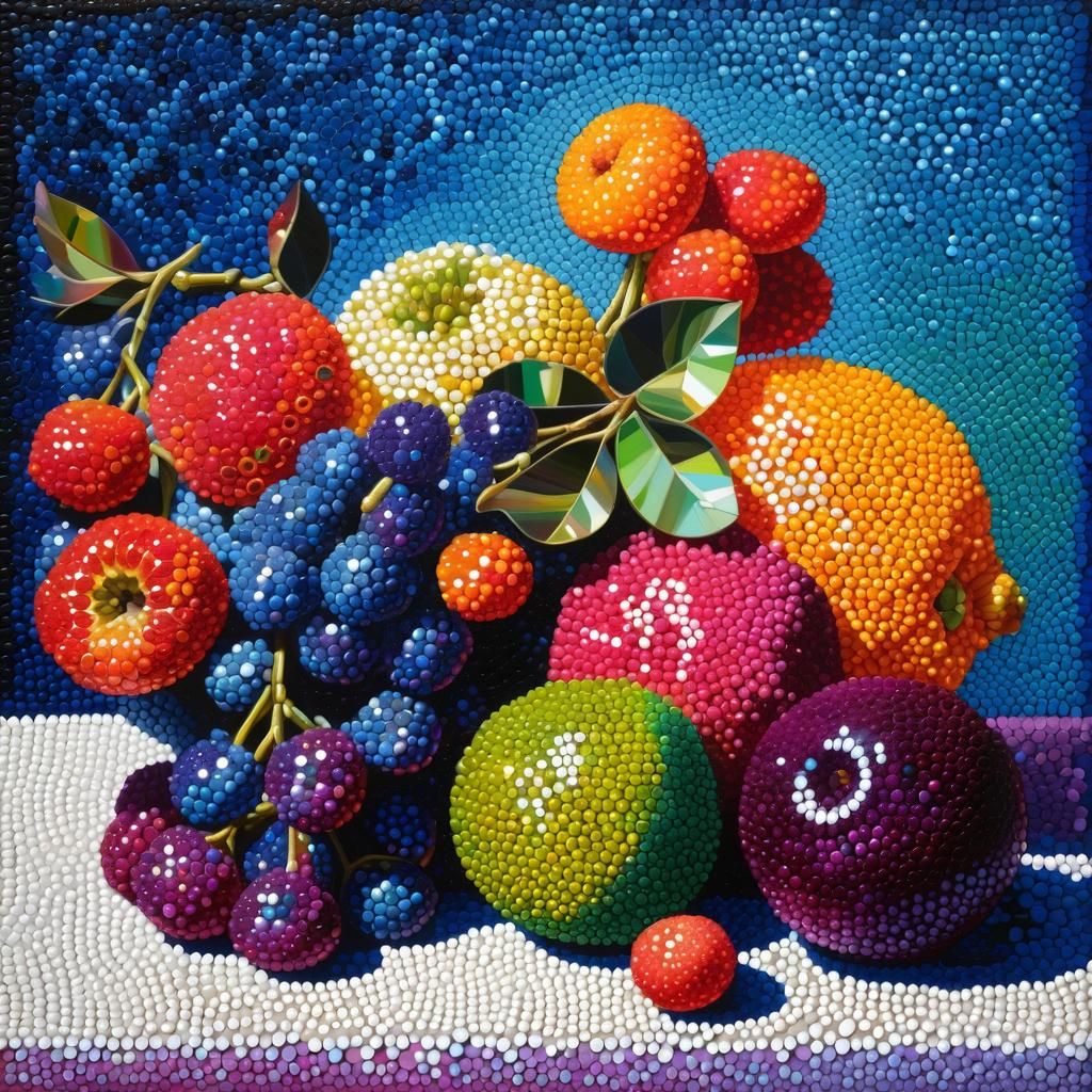 Pointillist Still Life in Jewel Tones