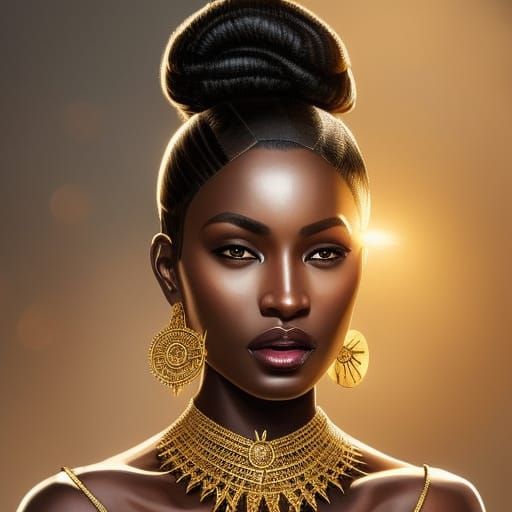 African Woman in Gold: Hyperdetailed Portrait