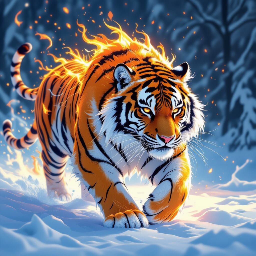 Majestic Tiger of Ice and Fire in Sci-Fi Style