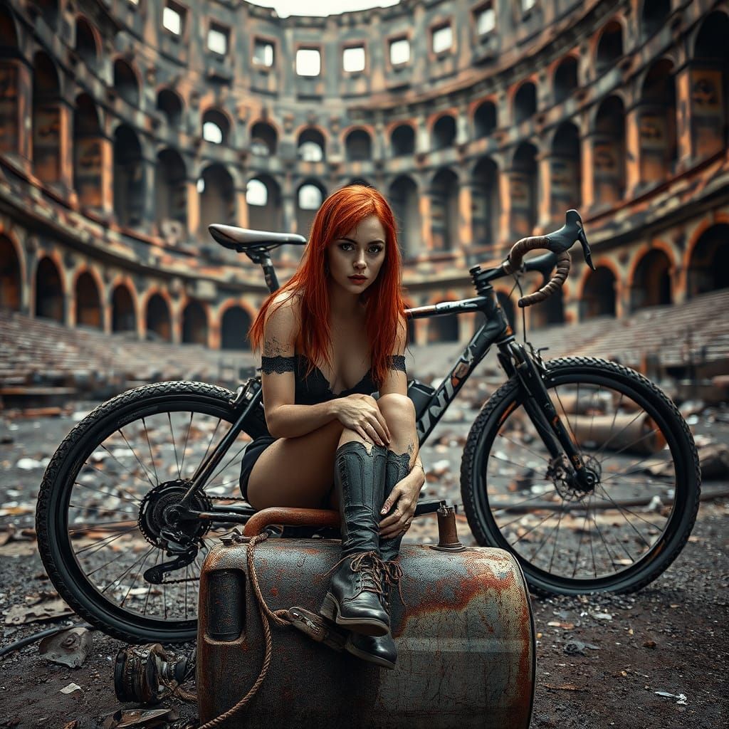 Abandoned Road Bike in Post-Apocalyptic Colosseum