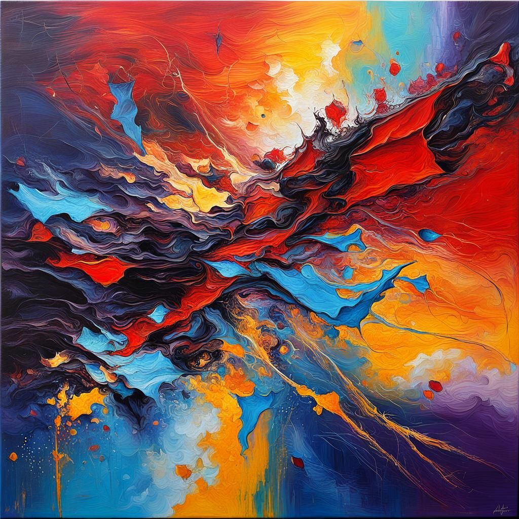 Abstract Painting of Passion in Complementary Colors
