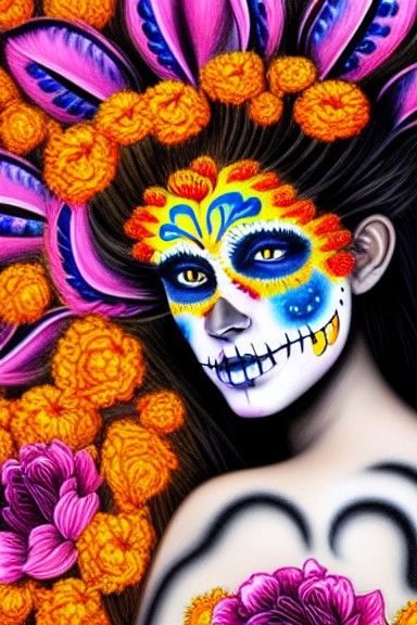 Catrina Portrait with Glowing Eyes in Expressionist Style
