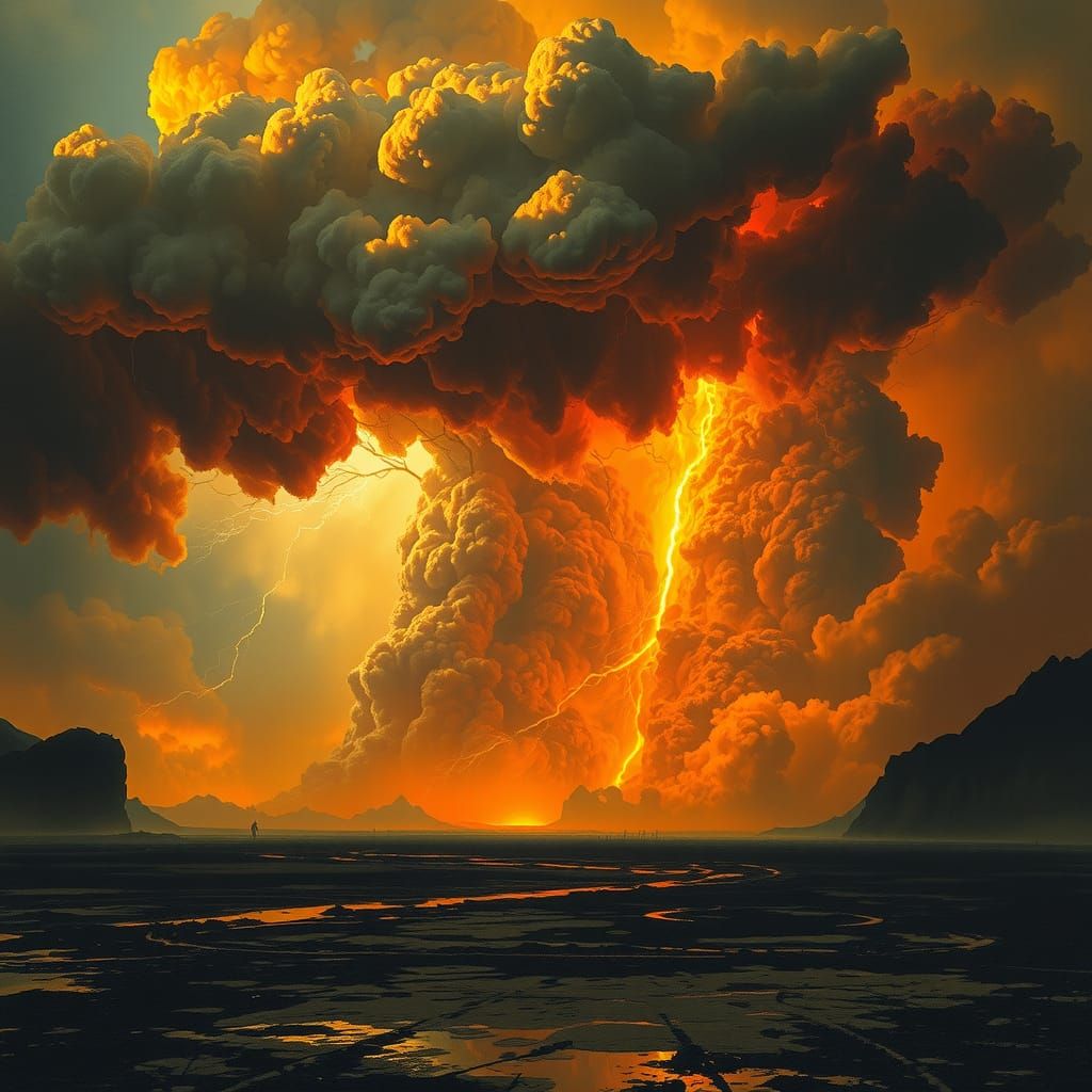 Epic Post-Apocalyptic Storm in Dark Surrealist Style