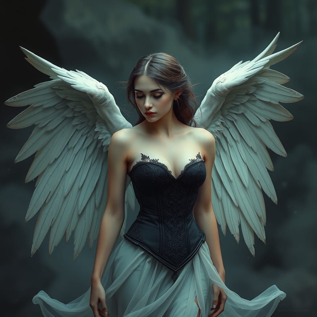 Angel in Black Corset: Dark Fantasy Art