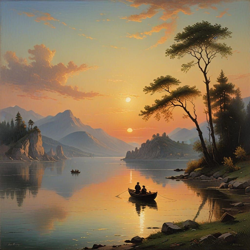 Peaceful Lake Landscape in Impressionist Style